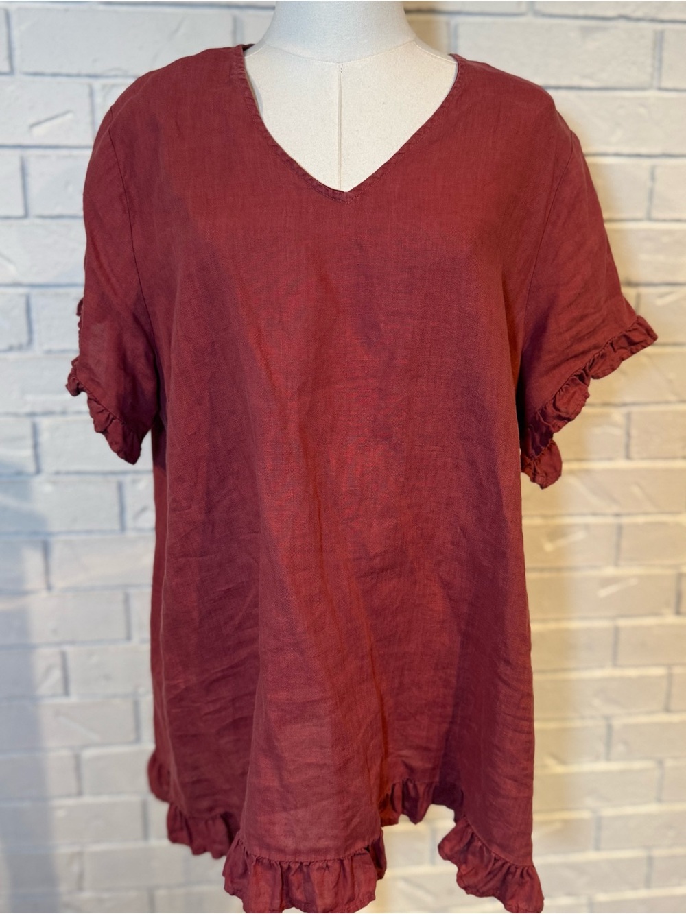 LA Fixsun 100% Linen Ruffle Shirt Womens Oversized S
